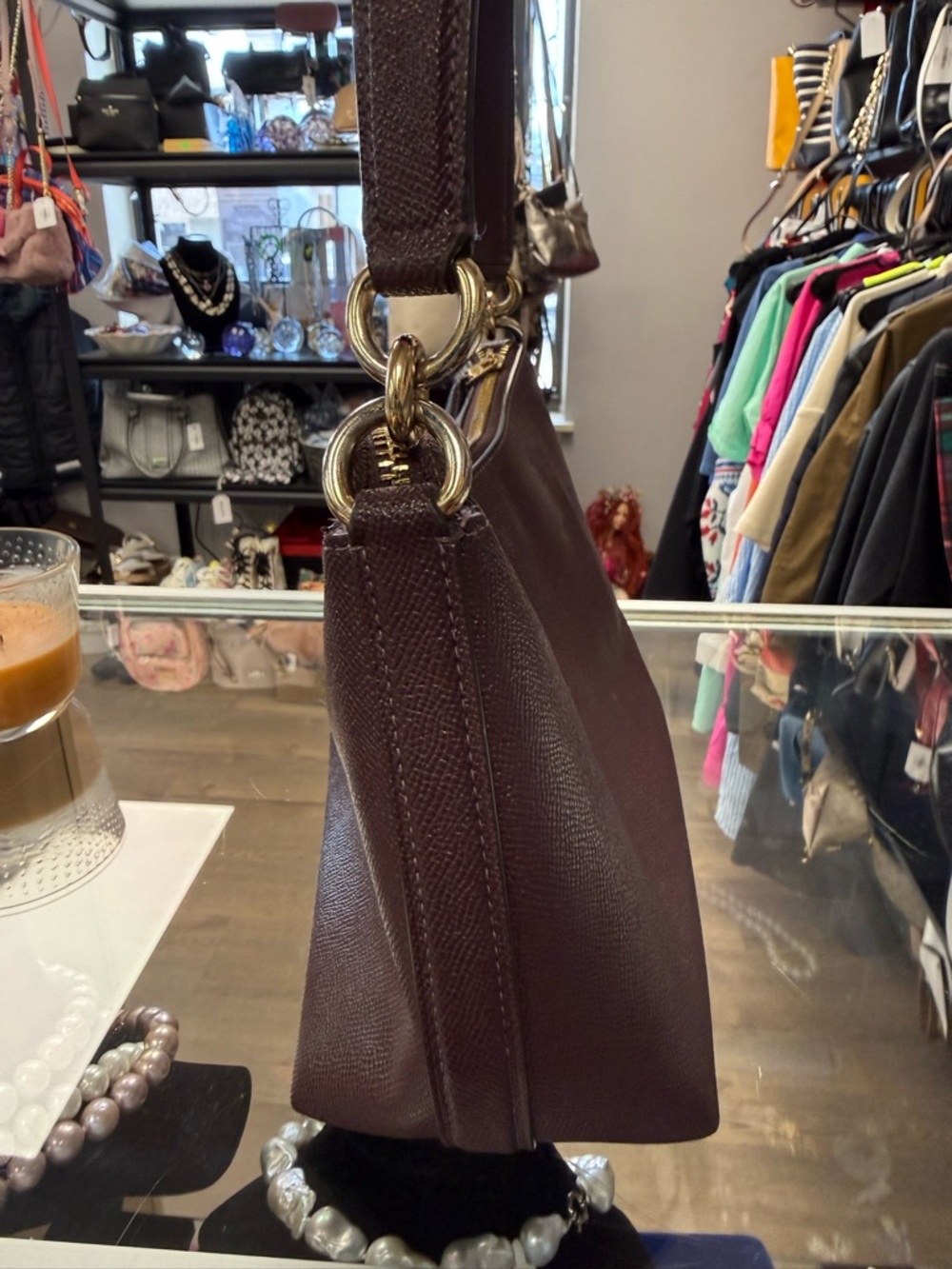 Coach Burgundy Shoulder Bag with Gold Hardware - Picture 6 of 10